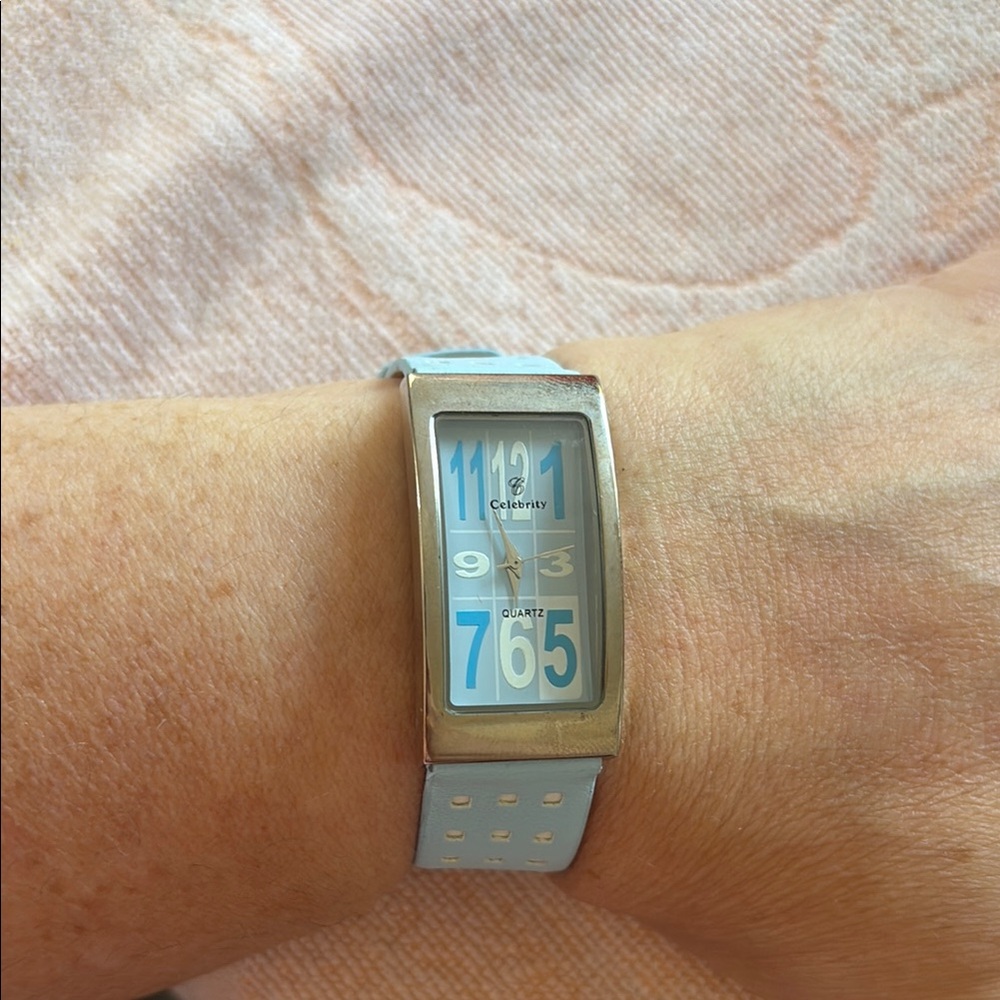 Blue, White and Silver Watch